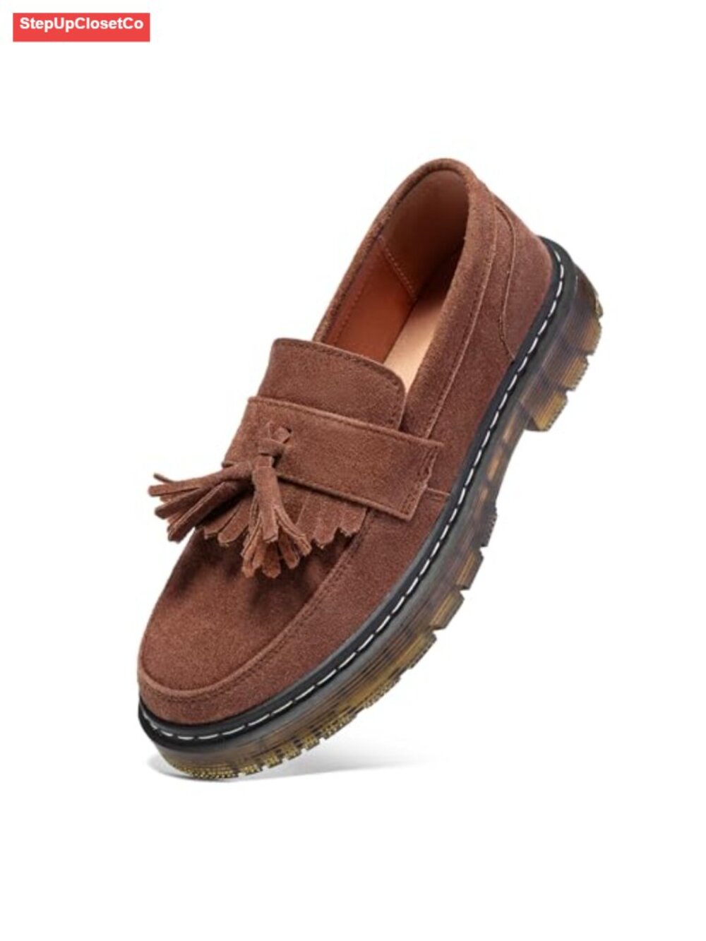Women's Suede Chunky Heel Platform Penny Loafers Slip-On Business Casual